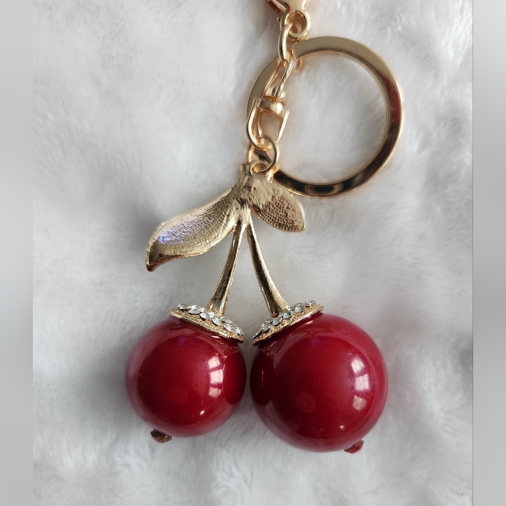 Cherry Keychain with Red and Gold Accents Bag Charm - Picture 4 of 4
